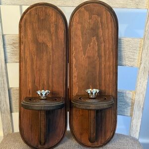 Vintage Wooden Wall Candle Holders/Sconces